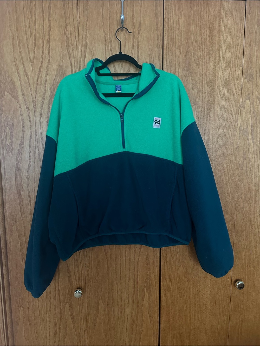 Old Navy Teal and Dark Green Colorblock Half-Zip Pullover